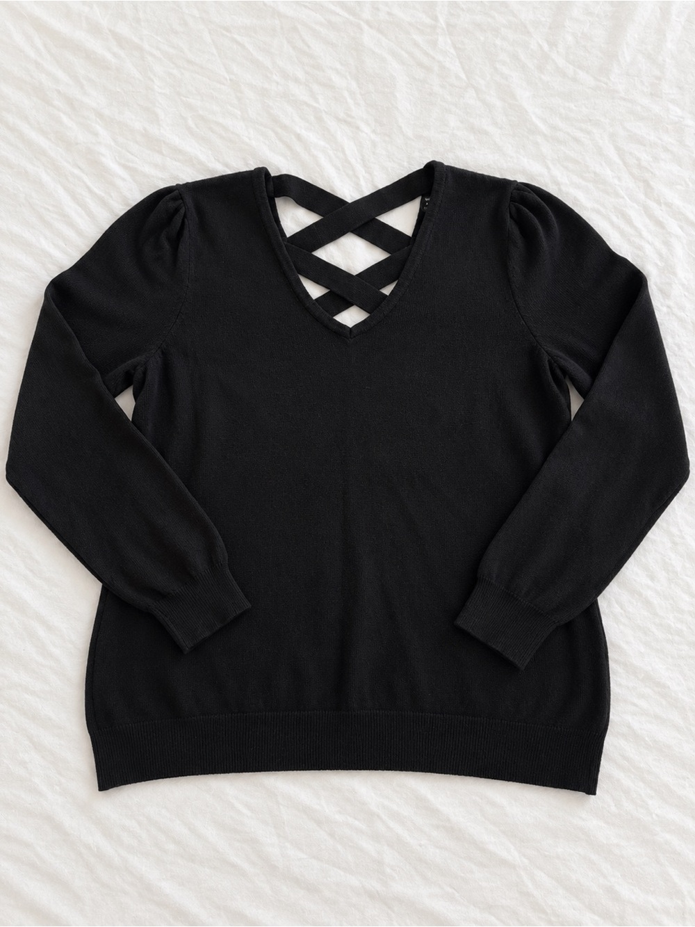 Buckle Black Crisscross V-Neck Sweater